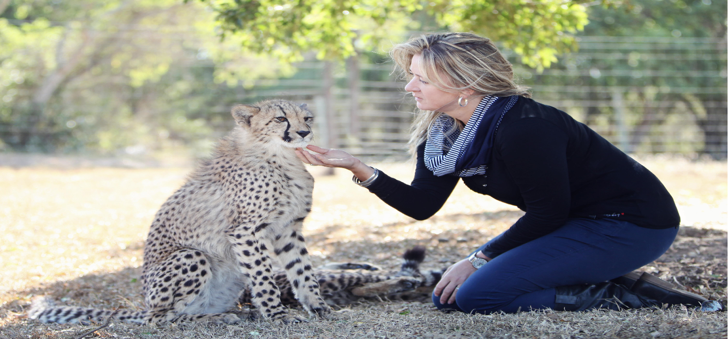 Cheetah cubs with Cecillie